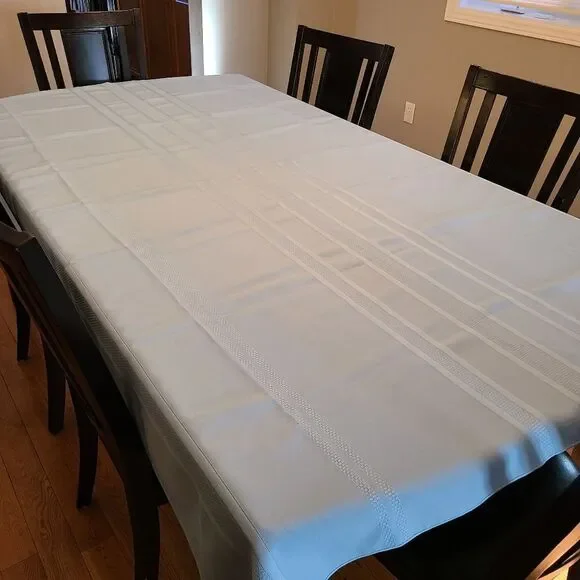 LIGHT Blue Striped Rectangular Tablecloth - Picture 2 of 10